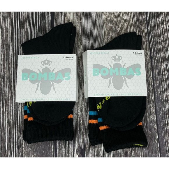 Bombas Accessories - NEW BOMBAS Crew Calf Socks Black XS X-Small Women’s Orange Blue Stripe Lot of 2